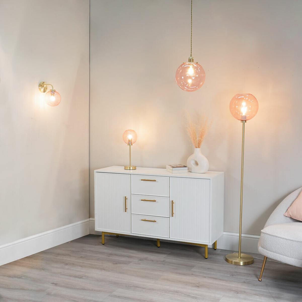 Brushed Gold and Pink Globe Floor Lamp – image 5
