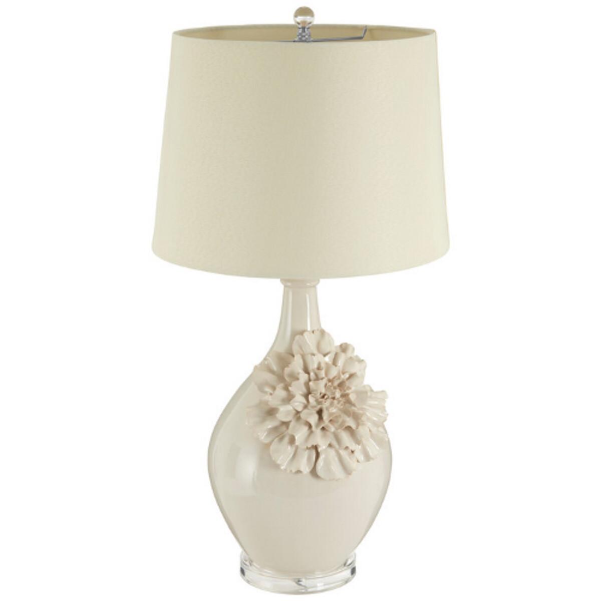 Off White Flower Blossom Ceramic Table Lamp – image 2
