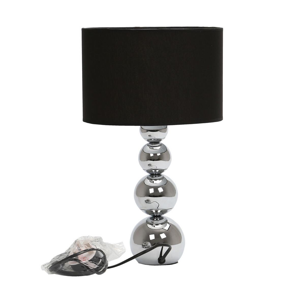 Chrome Base with Clear Orb Detail and Black Shade Table Lamp – image 3