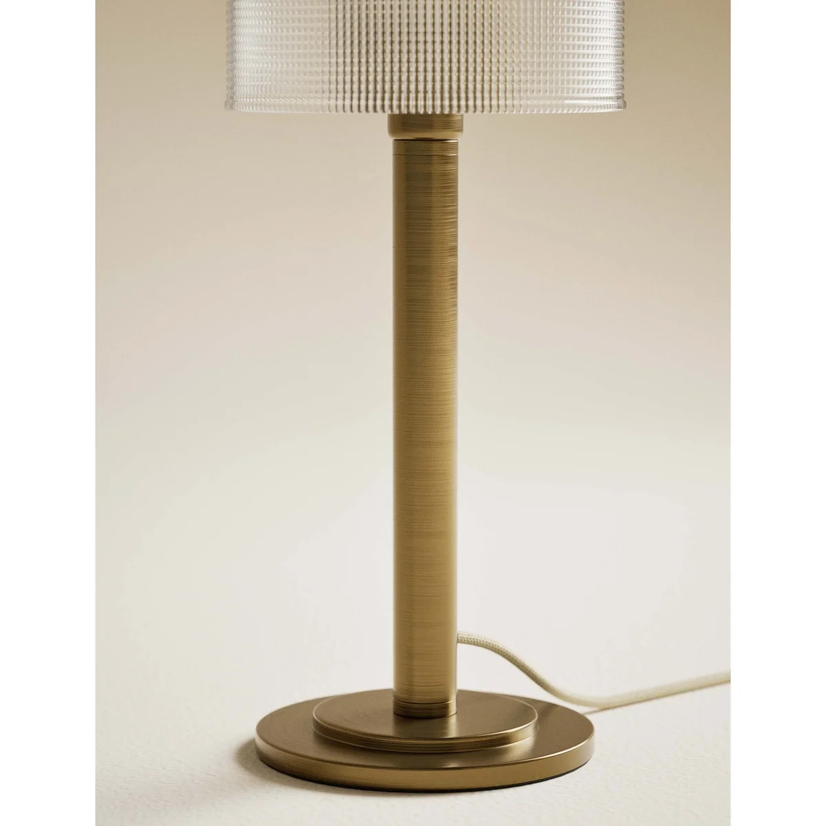 M&S Reeded Glass Brass Stem Table Lamp Antique Brass – image 4