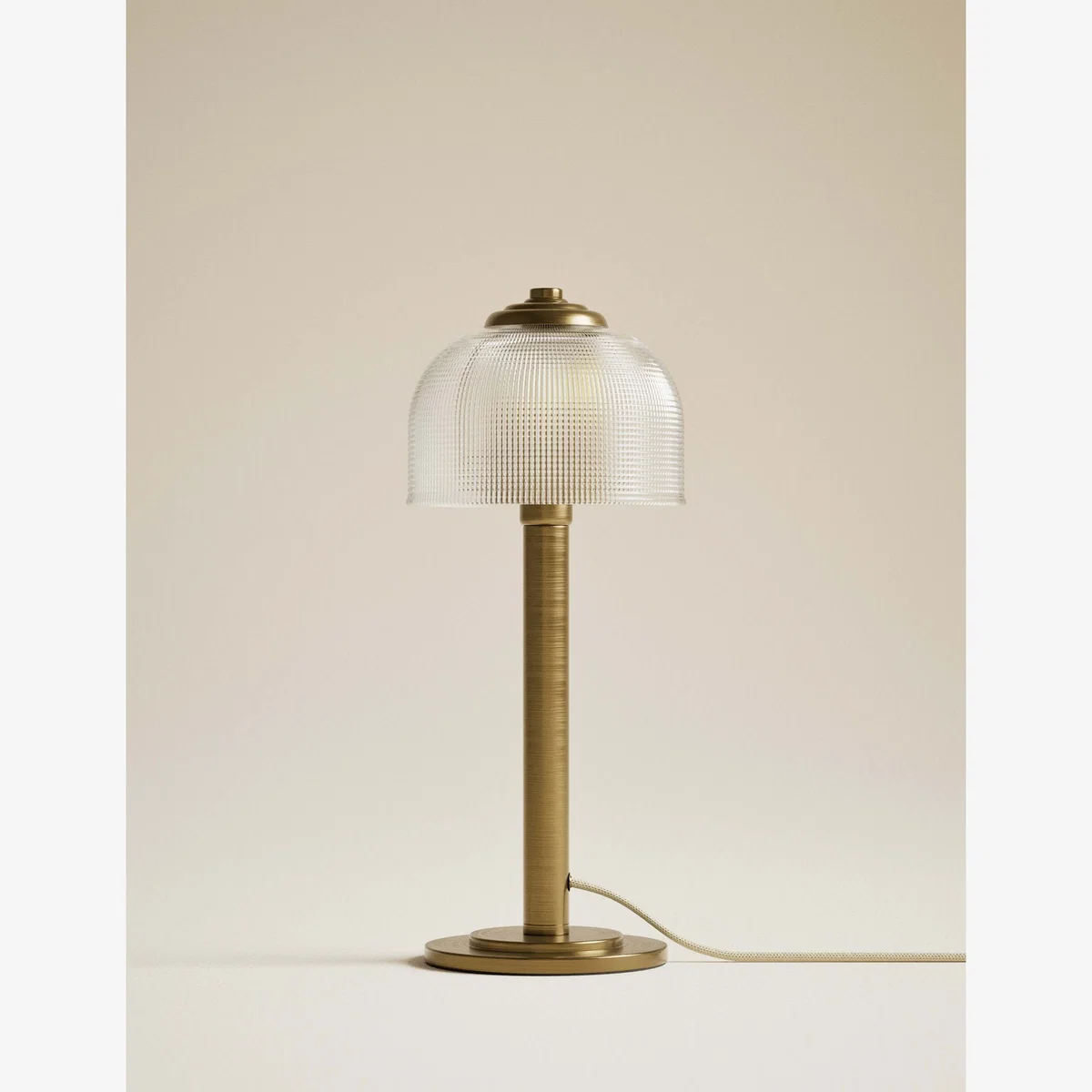 M&S Reeded Glass Brass Stem Table Lamp Antique Brass – image 1