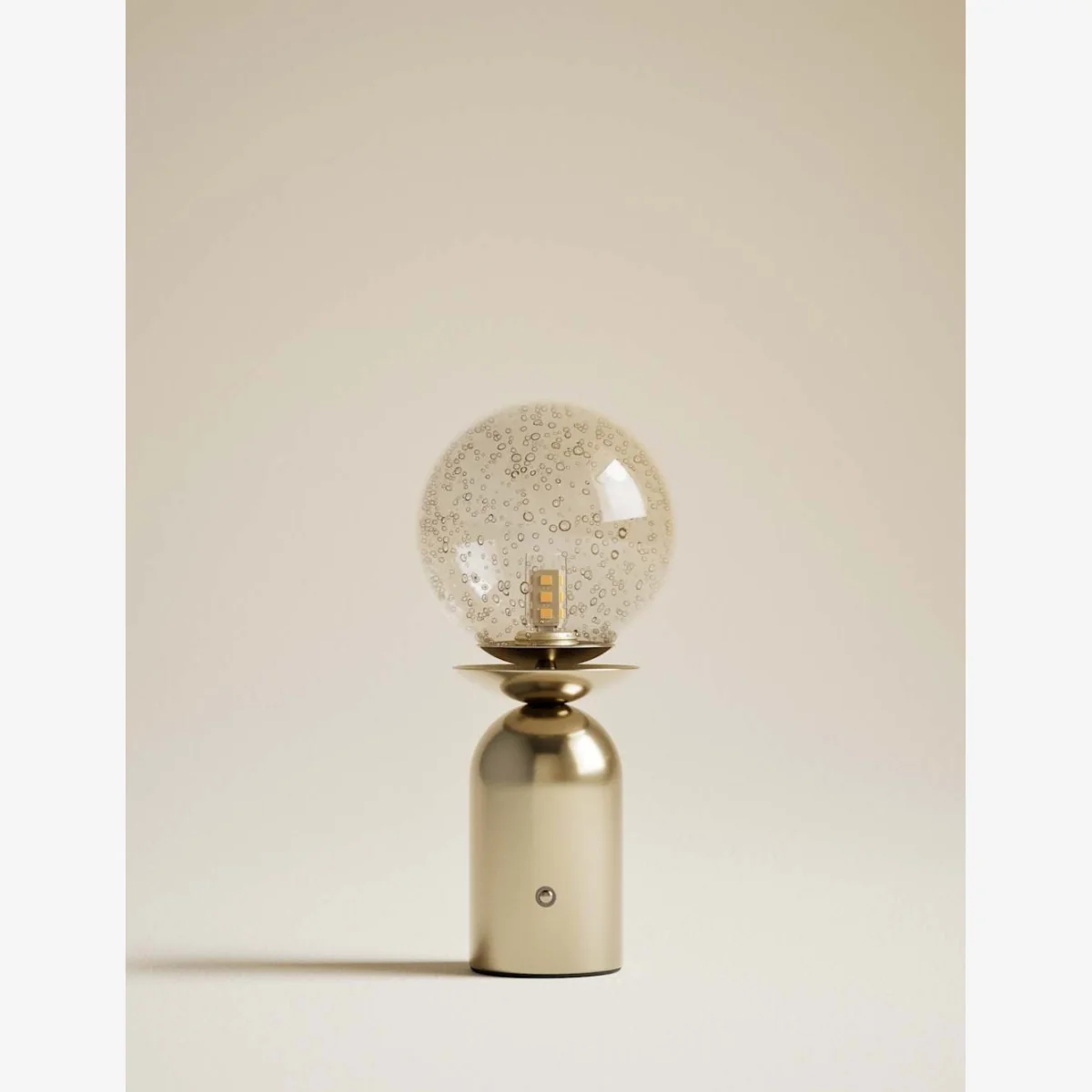 M&S Rechargeable Bubble Glass Globe Table Lamp Antique Brass – image 1