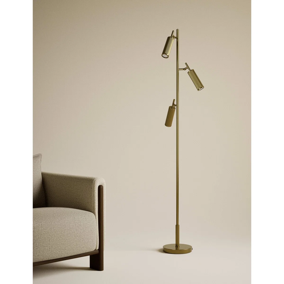 M&S Rechargeable Three Light Ribbed Floor Lamp Antique Brass – image 6