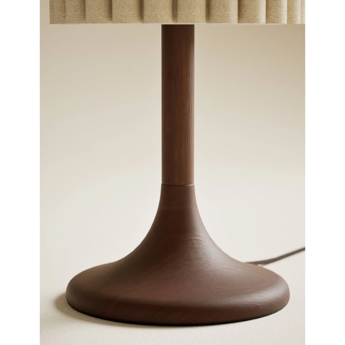 M&S Scalloped Shade Wooden Base Tall Table Lamp Brown – image 4