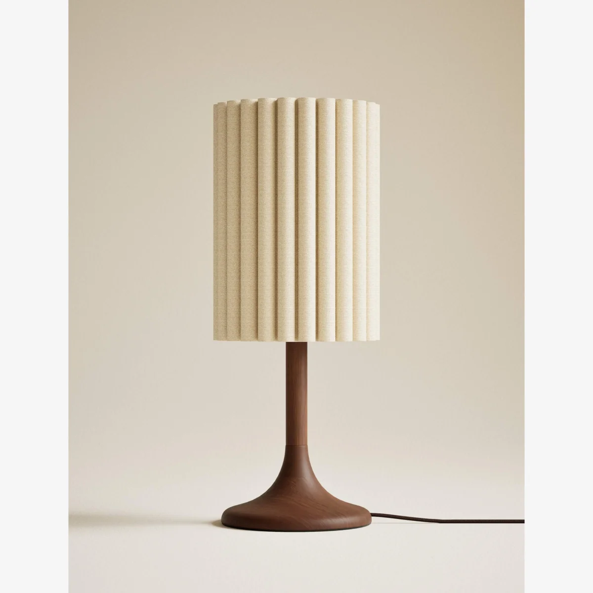 M&S Scalloped Shade Wooden Base Tall Table Lamp Brown – image 1