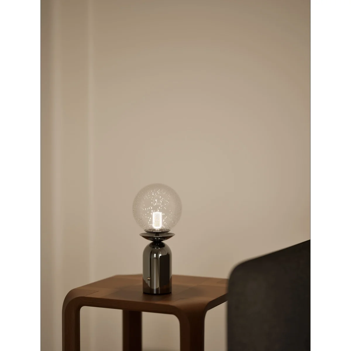 M&S Rechargeable Bubble Glass Globe Table Lamp Black – image 3