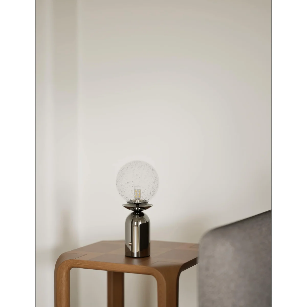 M&S Rechargeable Bubble Glass Globe Table Lamp Black – image 4