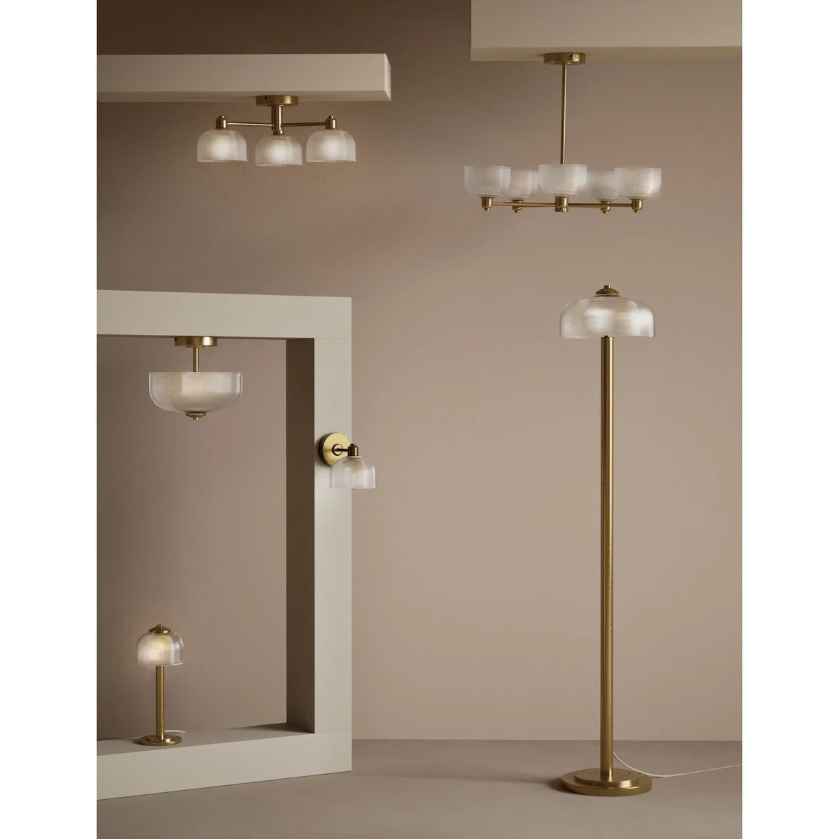 M&S Reeded Glass Dome Head Floor Lamp Antique Brass – image 5