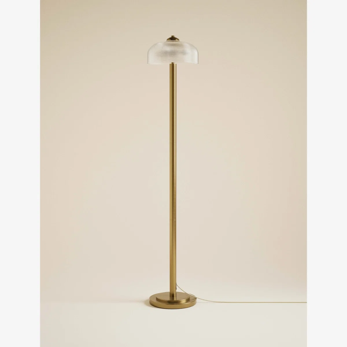 M&S Reeded Glass Dome Head Floor Lamp Antique Brass – image 1
