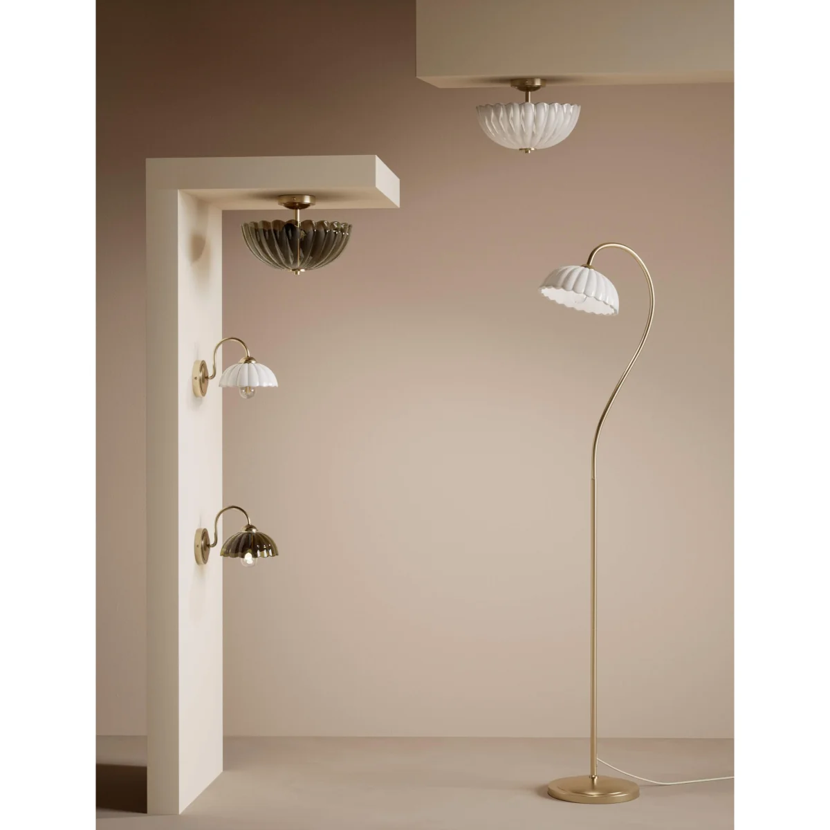 M&S Scalloped Glass Swan Neck Floor Lamp White – image 5