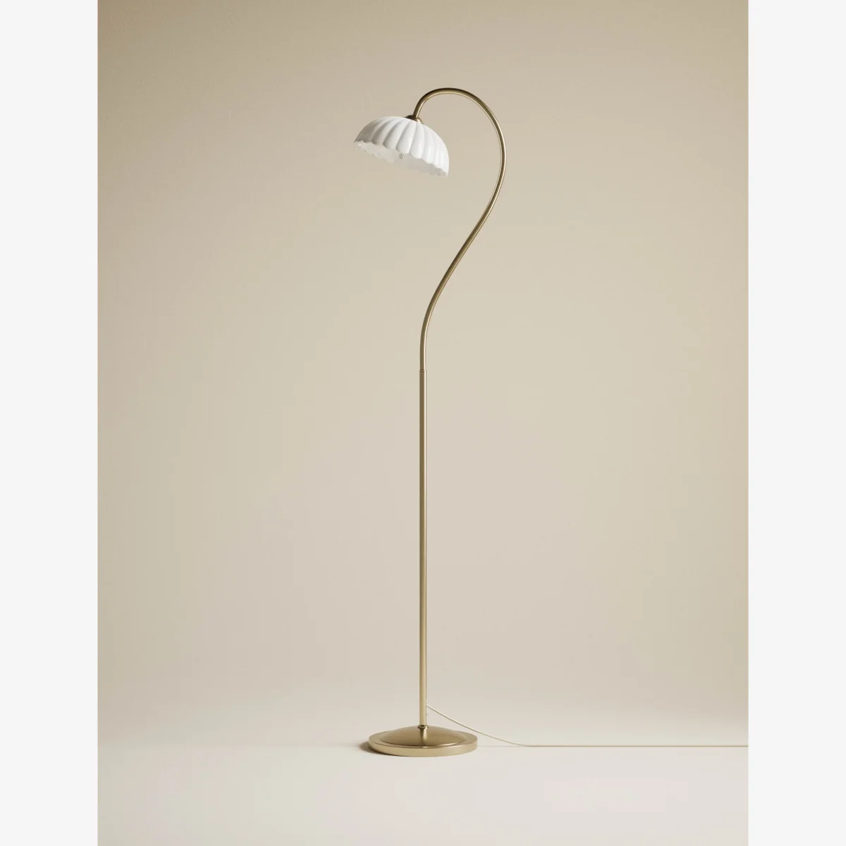 M&S Scalloped Glass Swan Neck Floor Lamp White – image 1