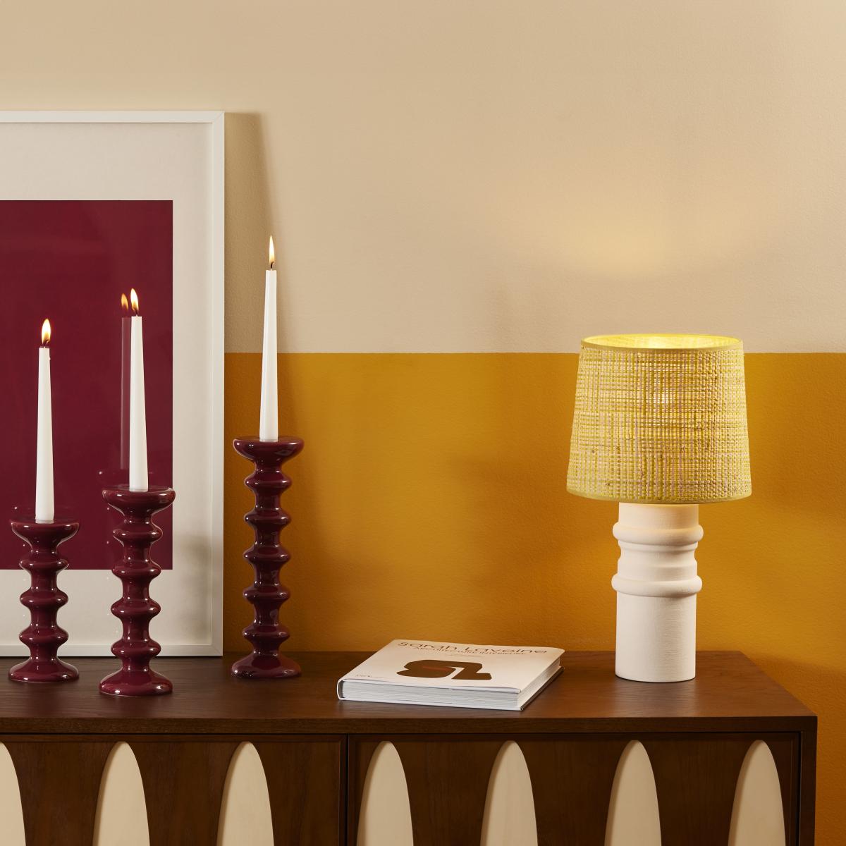 Aquarius Table lamp ceramic yellow / Lampshade Raffia - Ø 23 x H 41 cm - SARAH LAVOINE – image 3