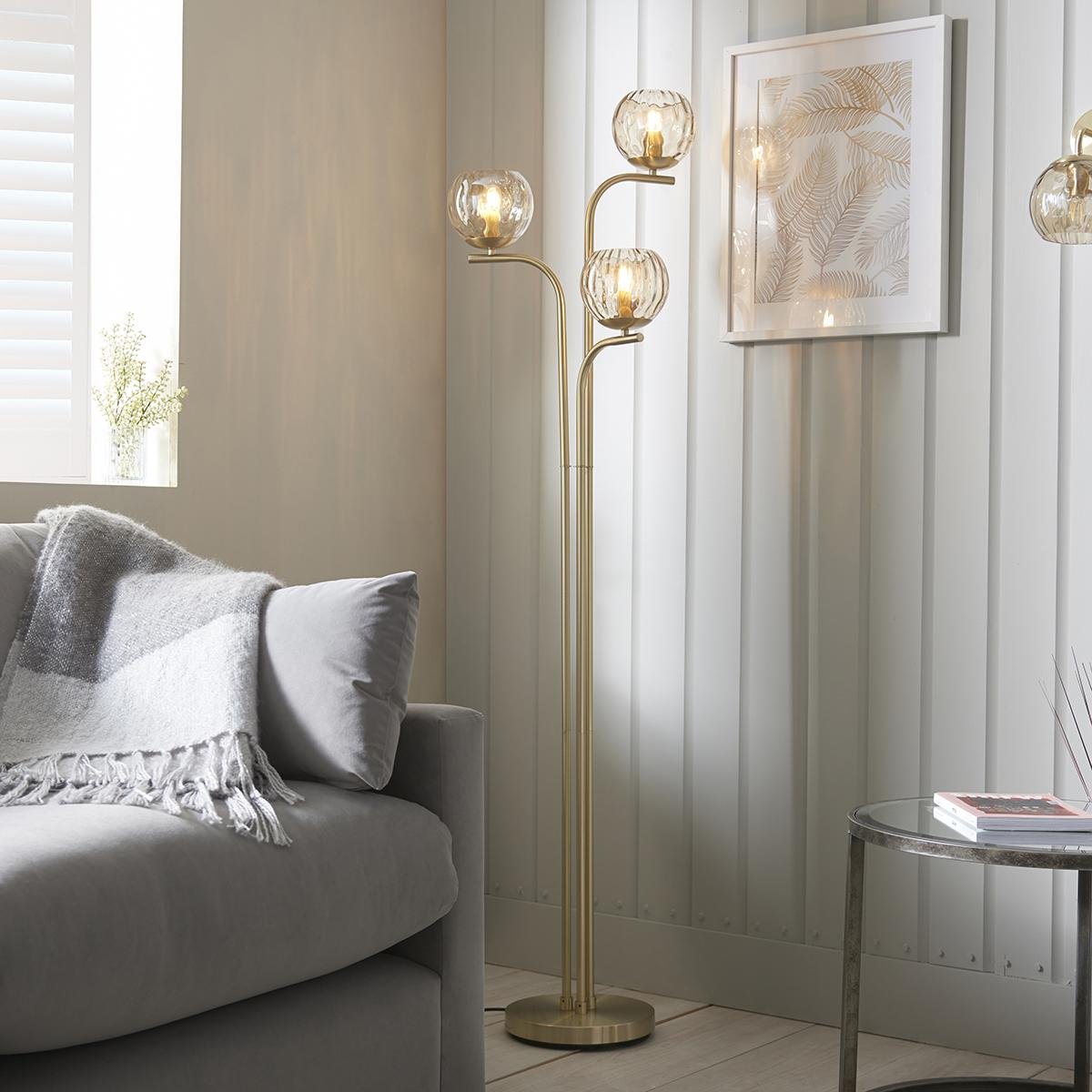 Dillian Champagne Lustre Glass Three Light Floor Lamp in Satin Brass – image 2