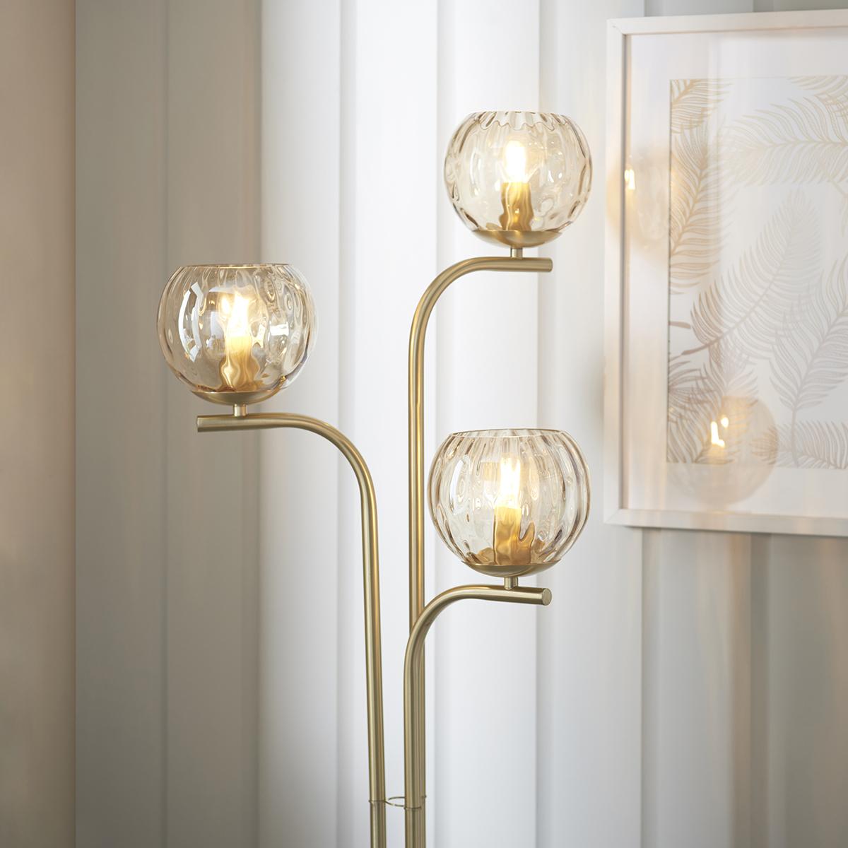 Dillian Champagne Lustre Glass Three Light Floor Lamp in Satin Brass – image 3