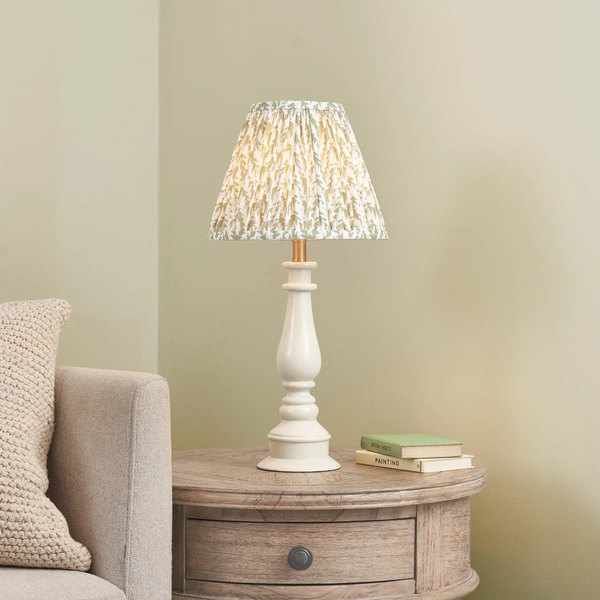 Myrtle Almond White Table Lamp with Green Leaf Shade – image 1