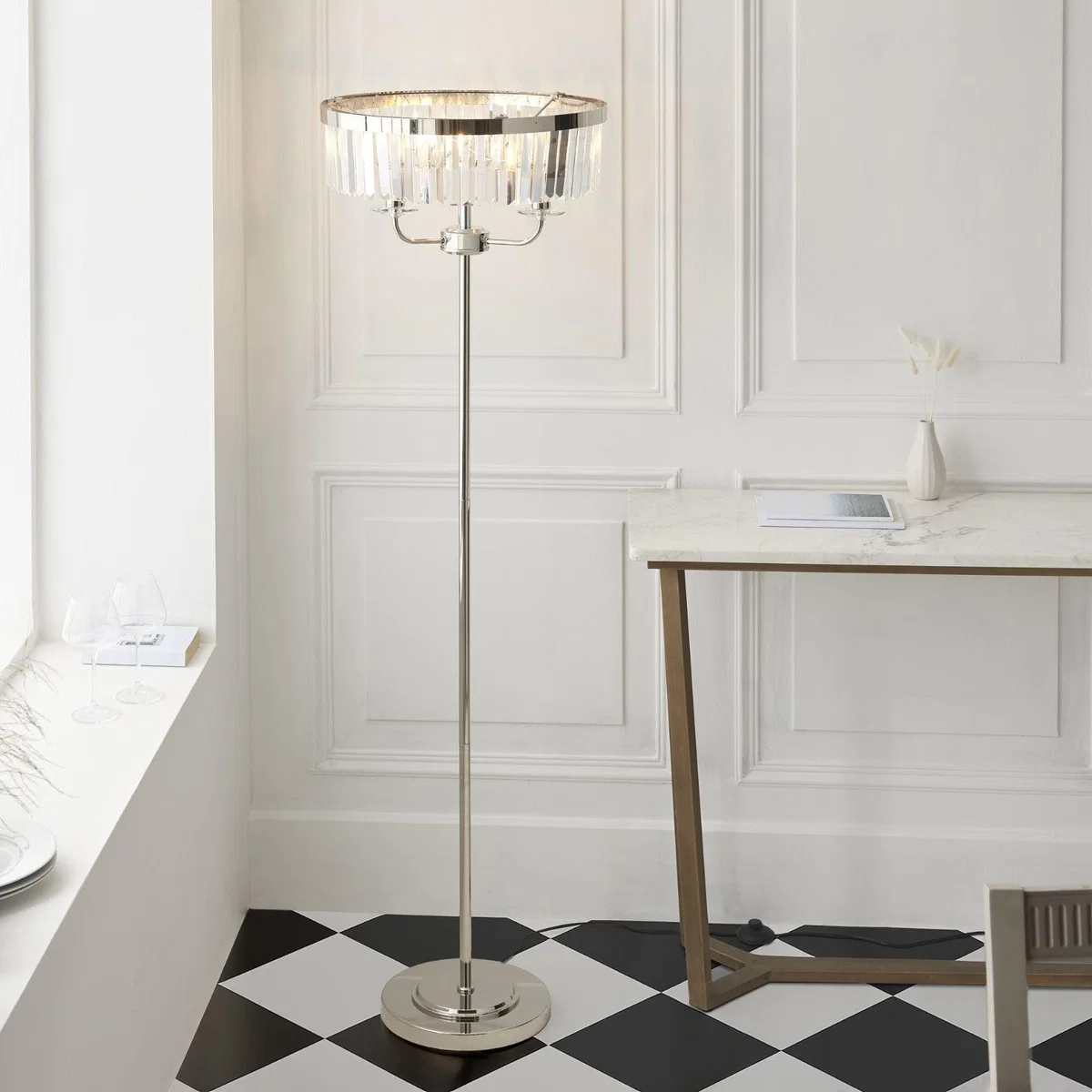 Chesterfield 3 Light Silver & Glass Floor Lamp – image 1