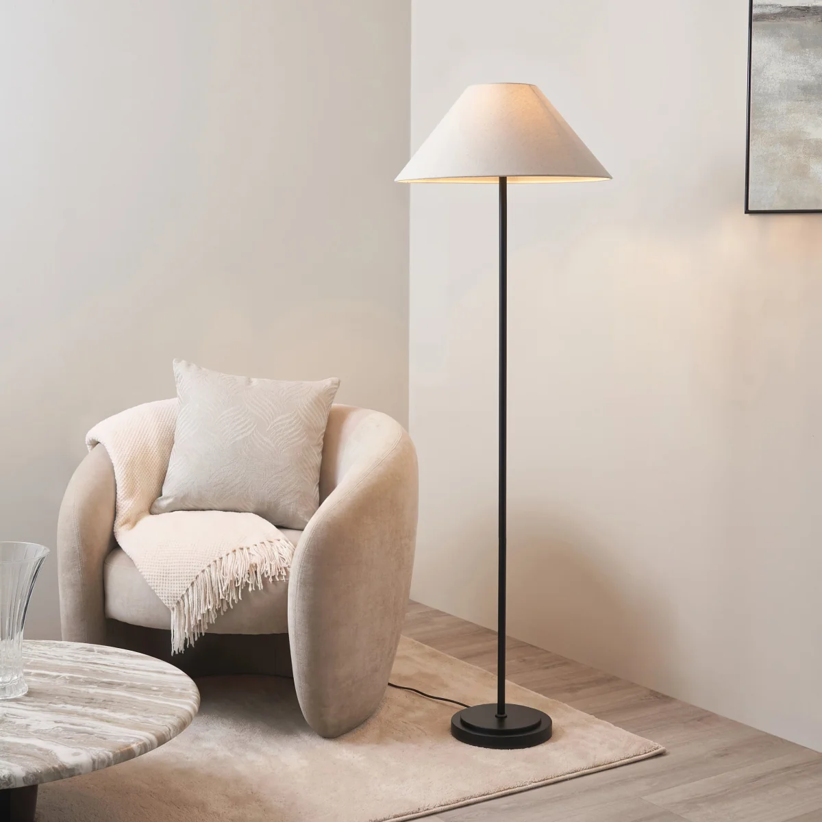 Arlo Matt Black Floor Lamp with Natural Linen Shade – image 1