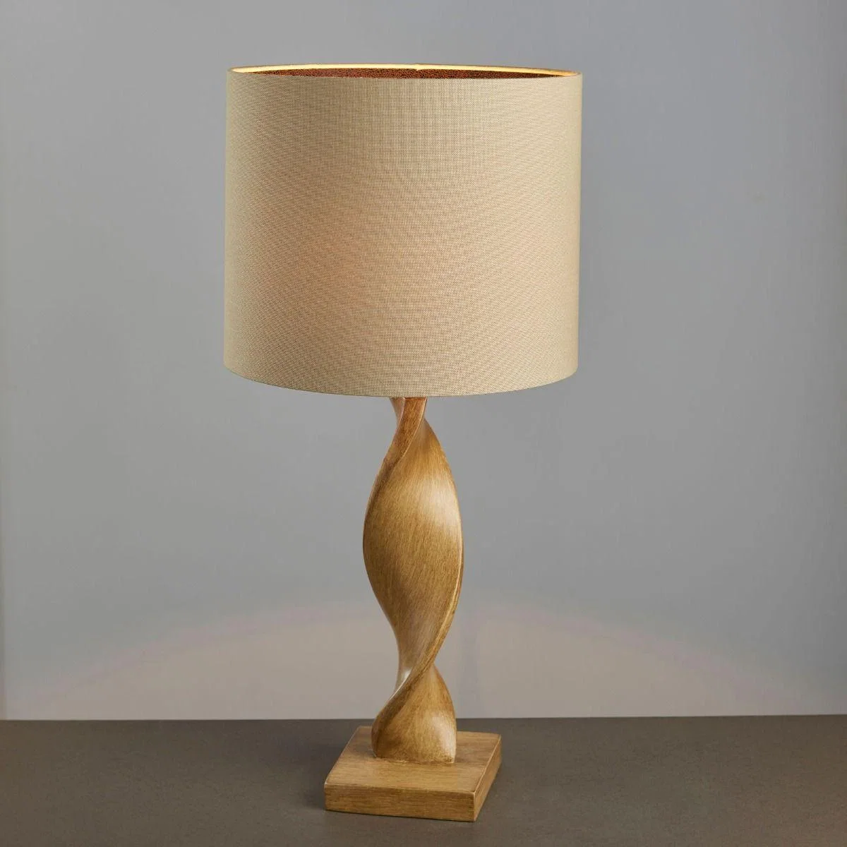 Abia Oak Effect & Natural Linen Table Lamp – image 2