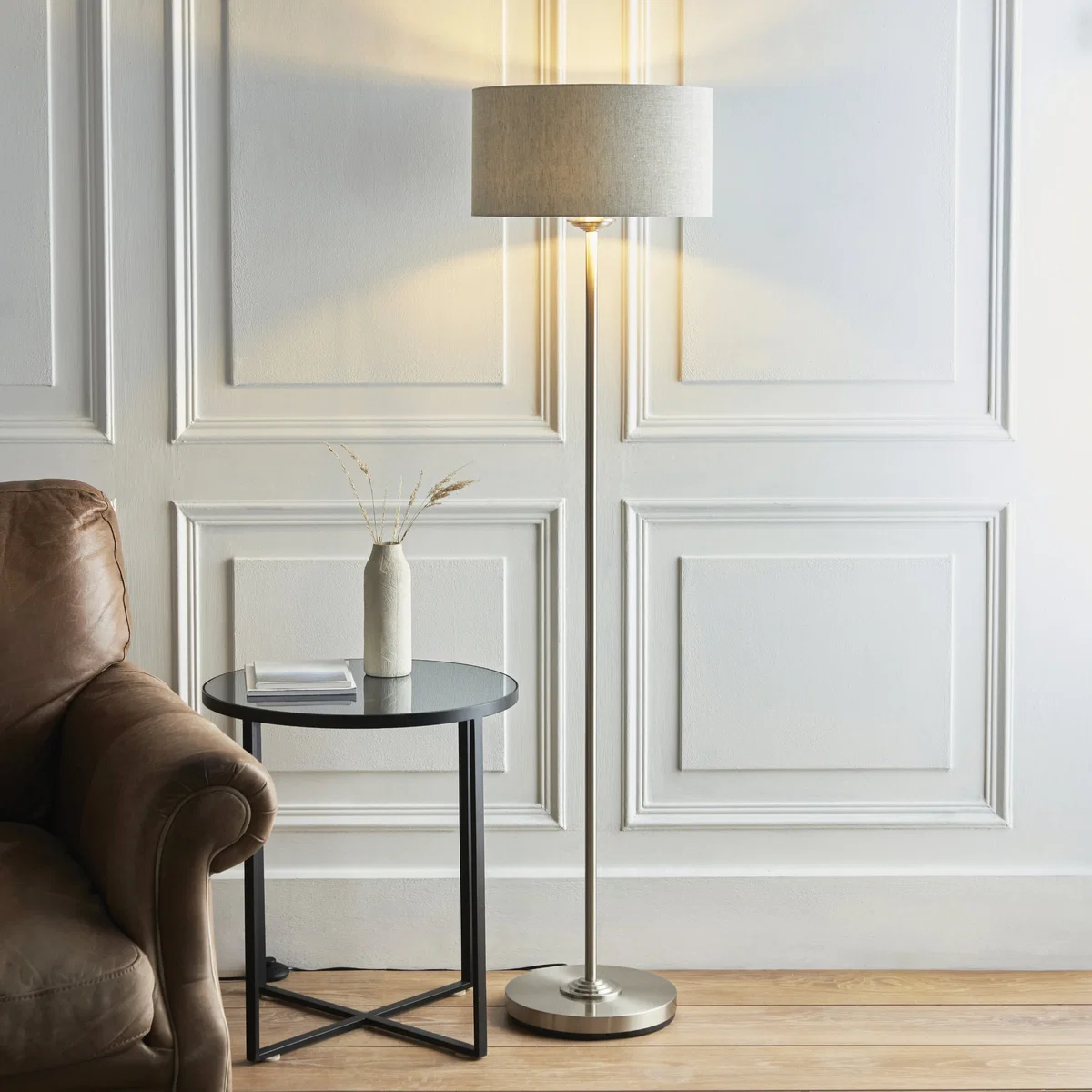 Highclere 1 Light Floor Lamp Brushed Chrome – image 1