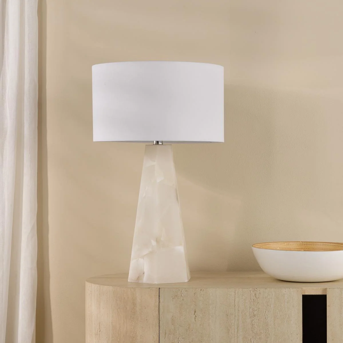 Paget White Alabaster Dual Lit Table Lamp – image 2