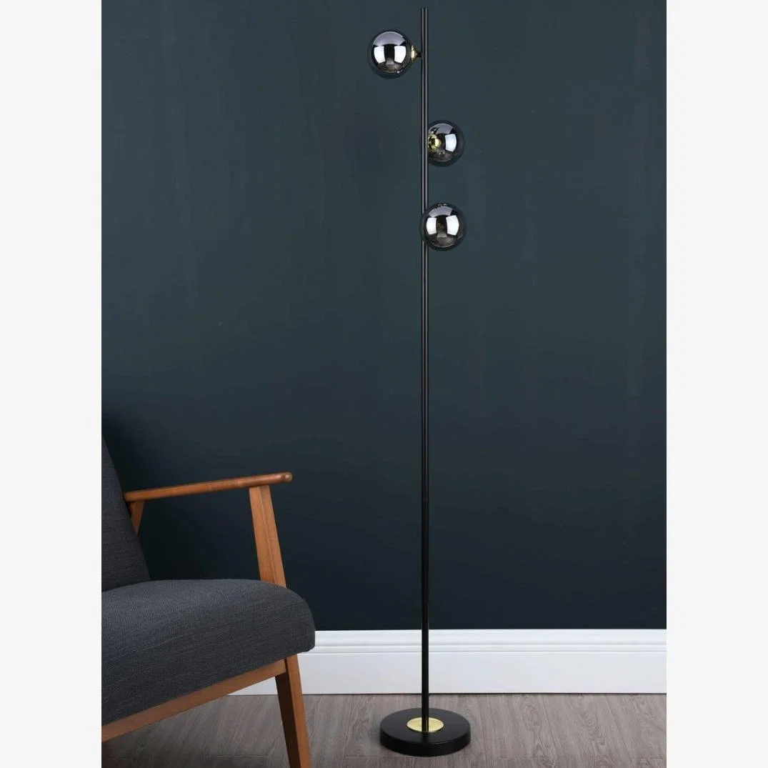 Eaen 3 Light Black and Gold Floor Lamp with Smoked Glass – image 1