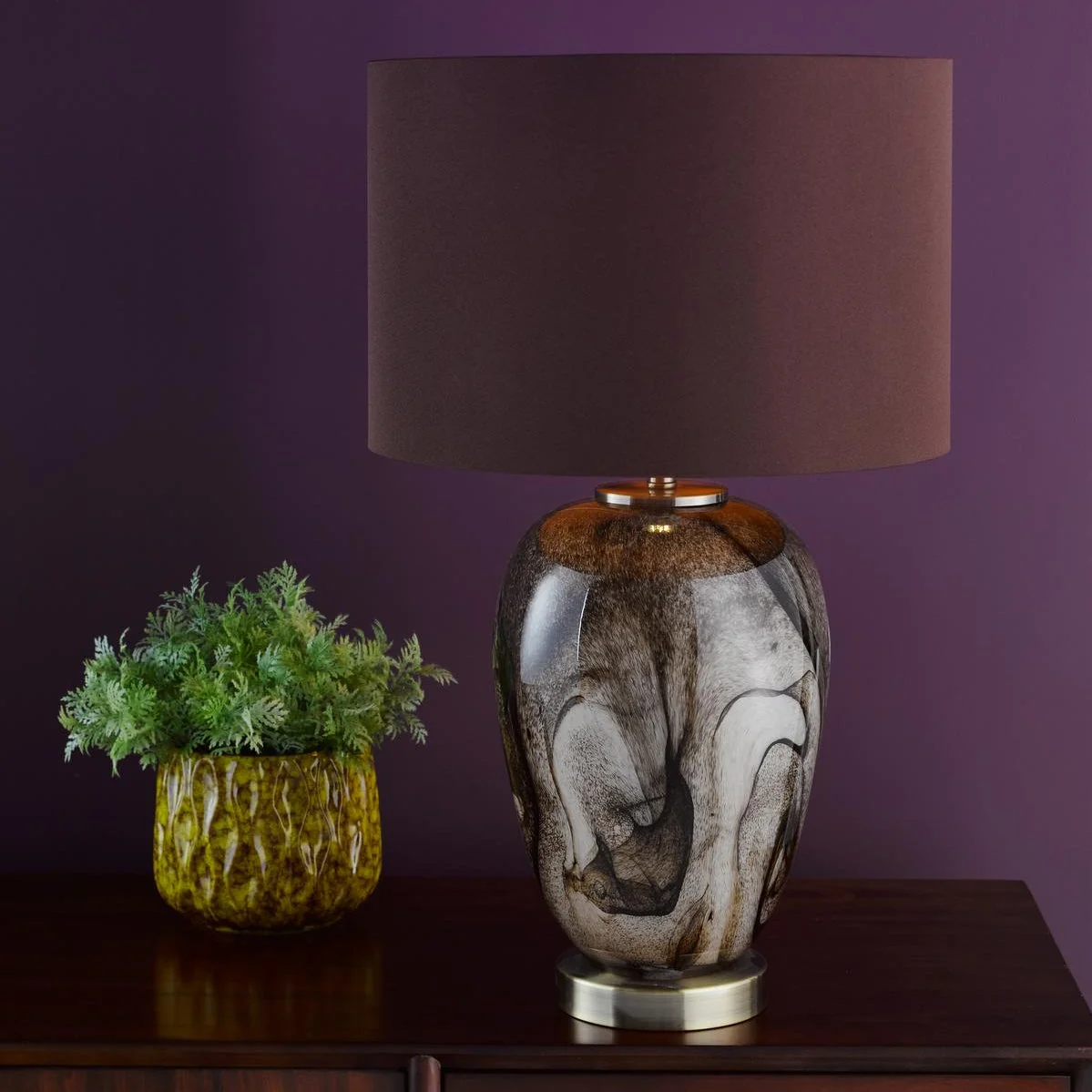 Egas Brown Marble Effect Art Glass Table Lamp – image 1