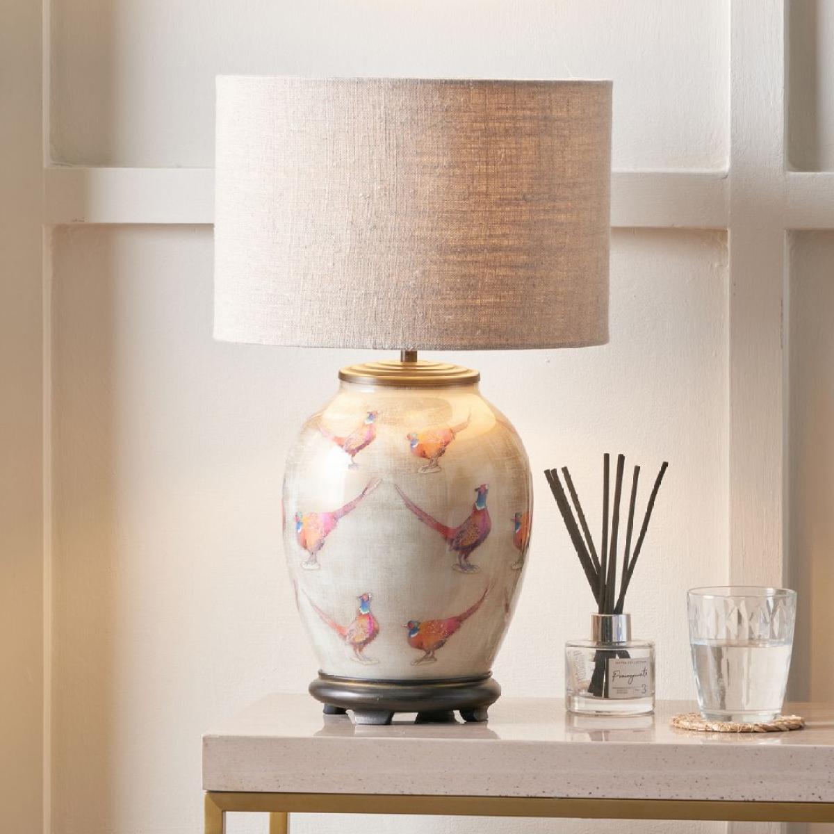 Jenny Worrall Pheasant Champagne Table Lamp with Natural Shade – image 1