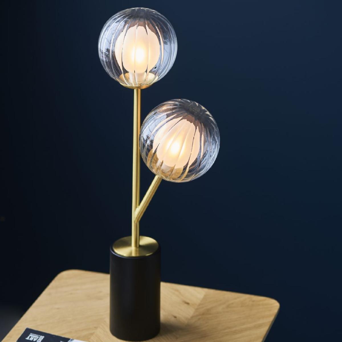Udo 2 Light Satin Brass Table Lamp with Glass Shades – image 2