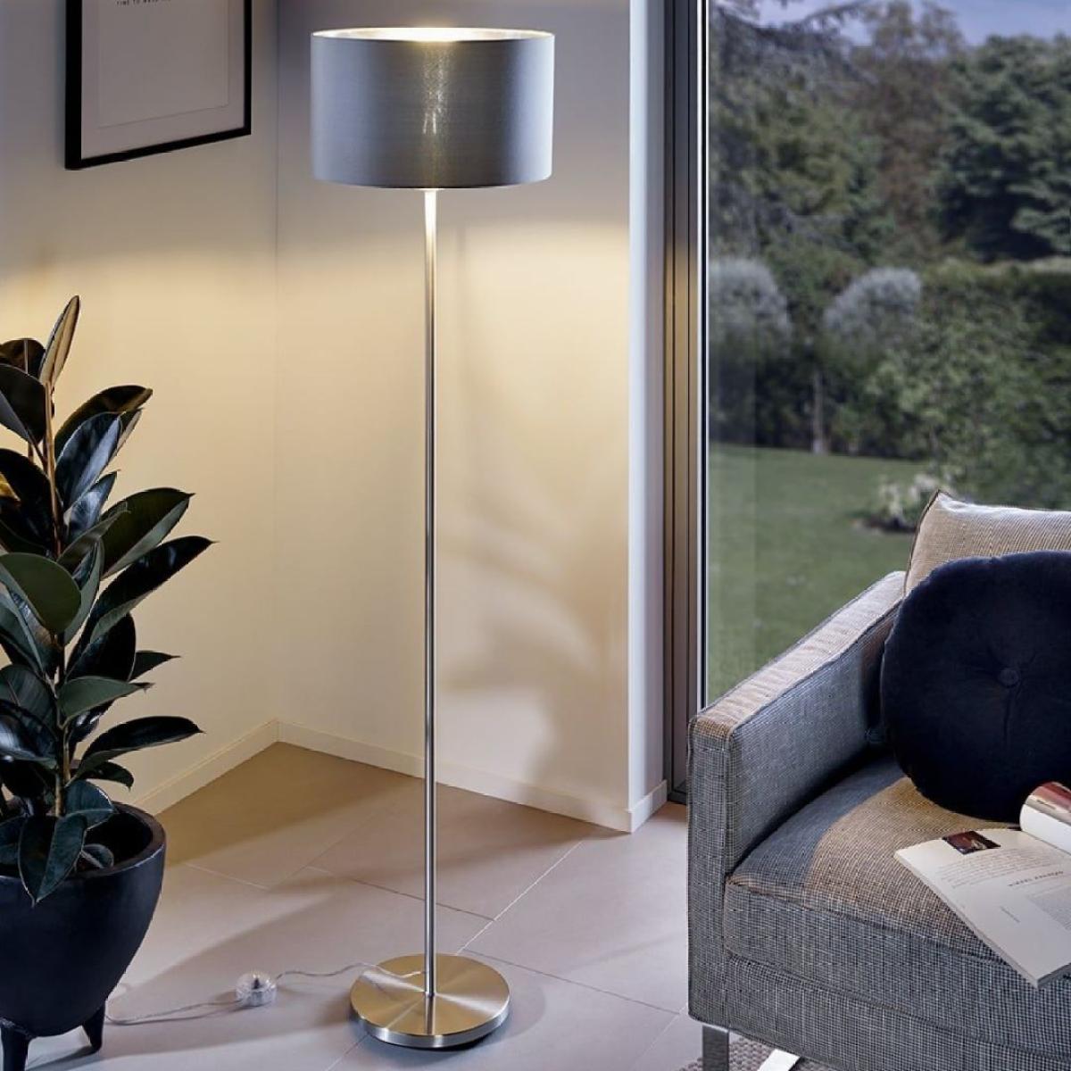 Maserlo Satin Nickel Floor Lamp with Silver Shade – image 1