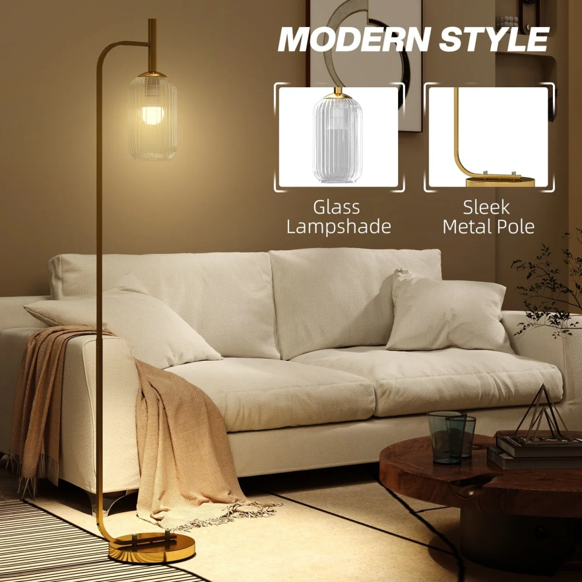 Zizi Gold Tone LED Floor Lamp with Textured Glass Shade – image 5