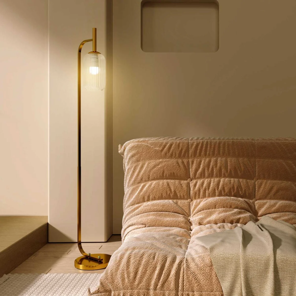 Zizi Gold Tone LED Floor Lamp with Textured Glass Shade – image 9