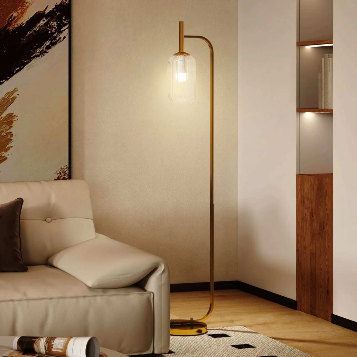 Zizi Gold Tone LED Floor Lamp with Textured Glass Shade – image 10