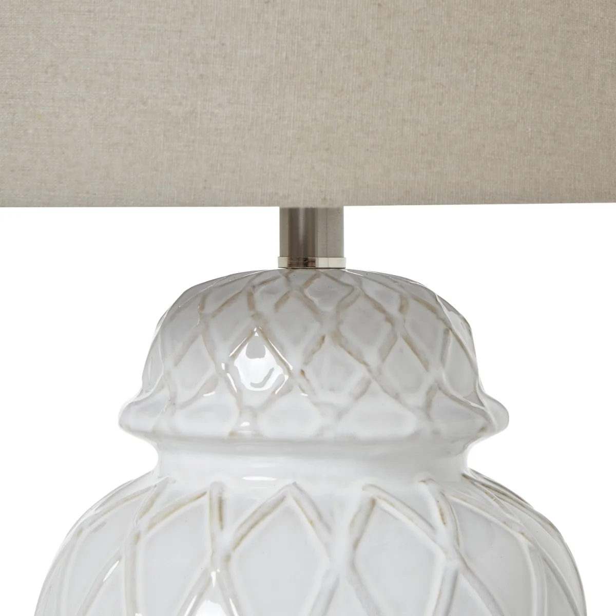 Ginger Jar Lamp With Linen Shade Elegant Home Accent - White – image 4