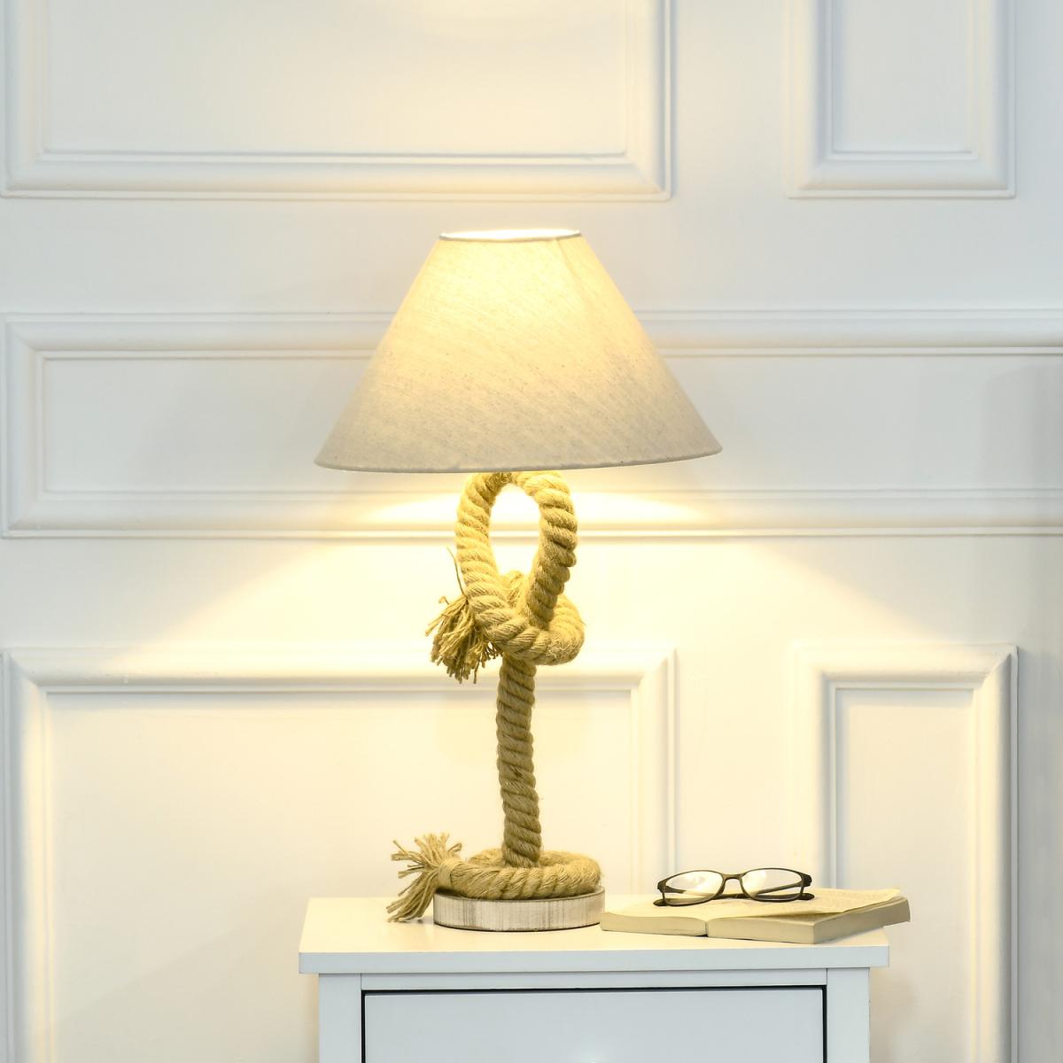 Nautical Bedside Lamp with E27 Bulb Base Lampshade for Living Room - Beige, Brown – image 2