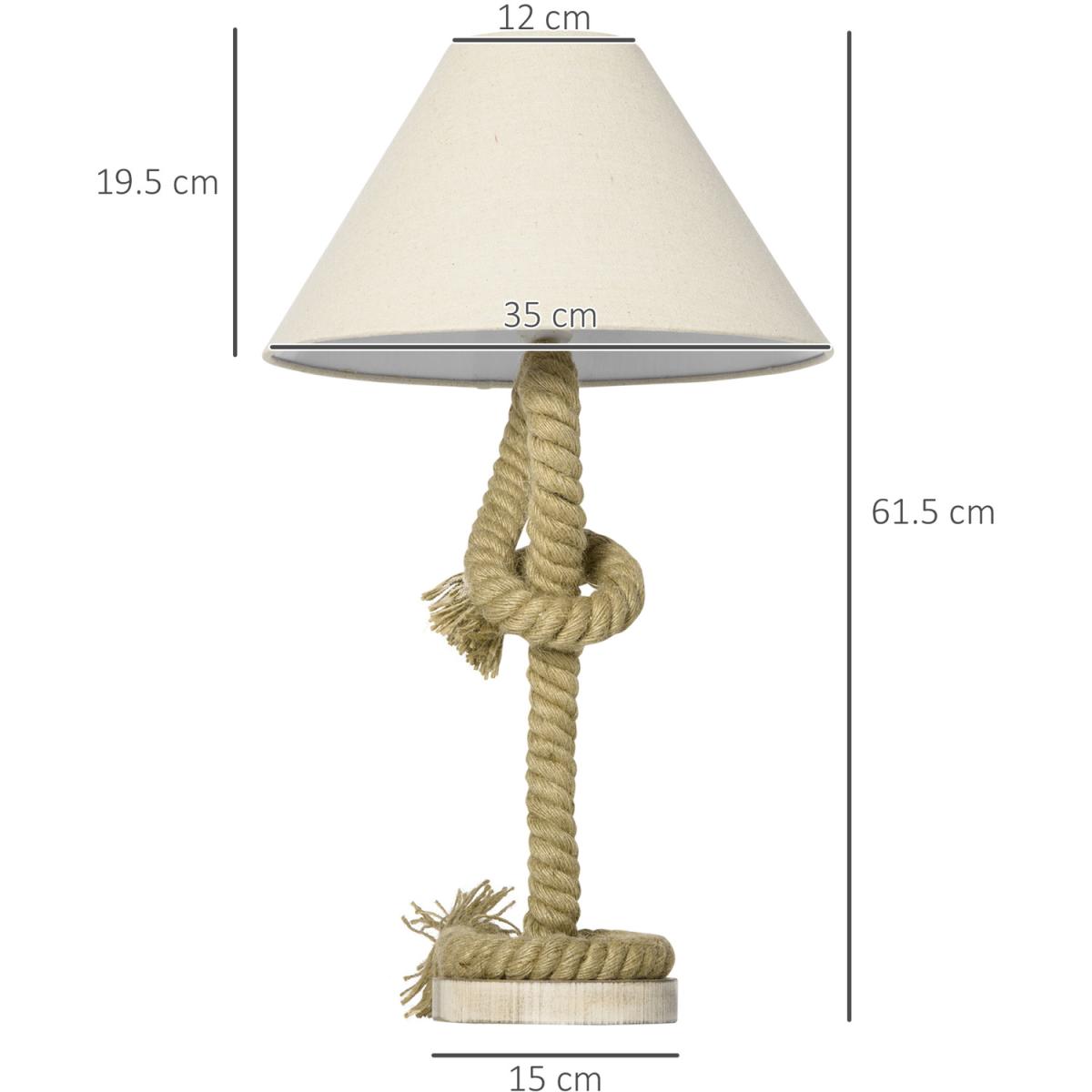 Nautical Bedside Lamp with E27 Bulb Base Lampshade for Living Room - Beige, Brown – image 3