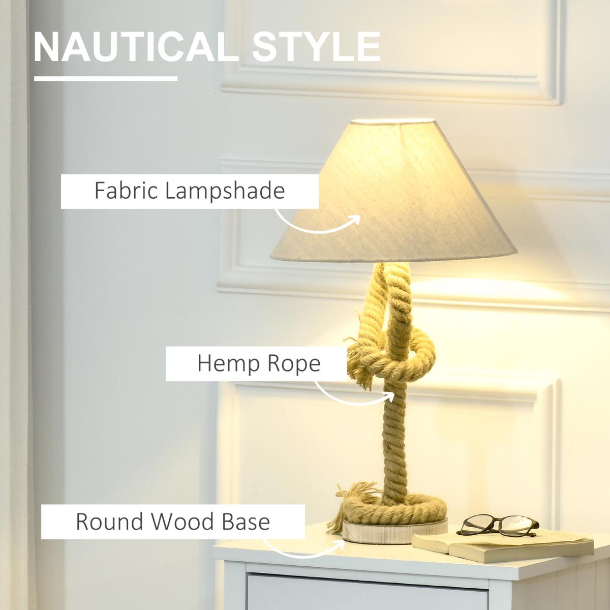Nautical Bedside Lamp with E27 Bulb Base Lampshade for Living Room - Beige, Brown – image 4