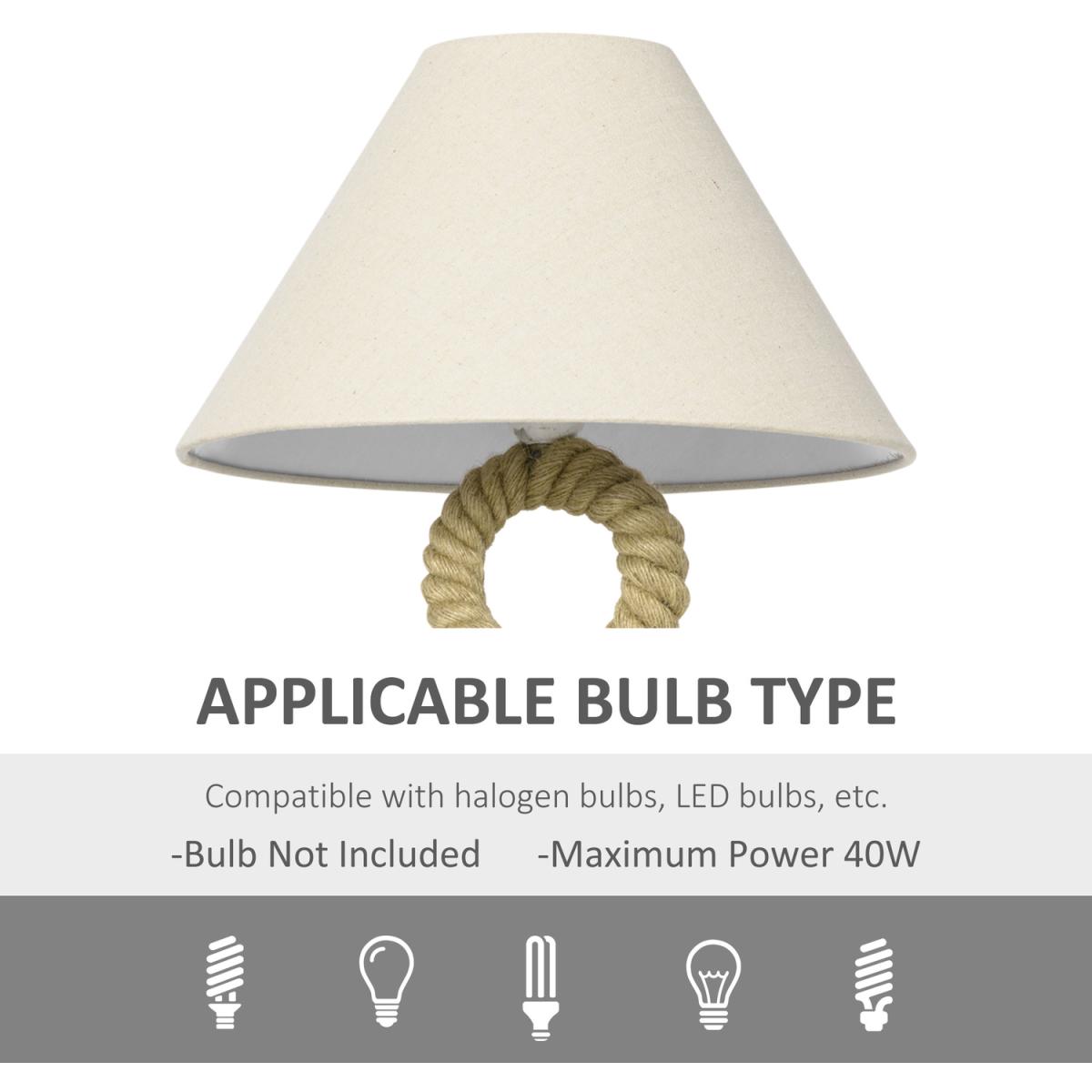 Nautical Bedside Lamp with E27 Bulb Base Lampshade for Living Room - Beige, Brown – image 6
