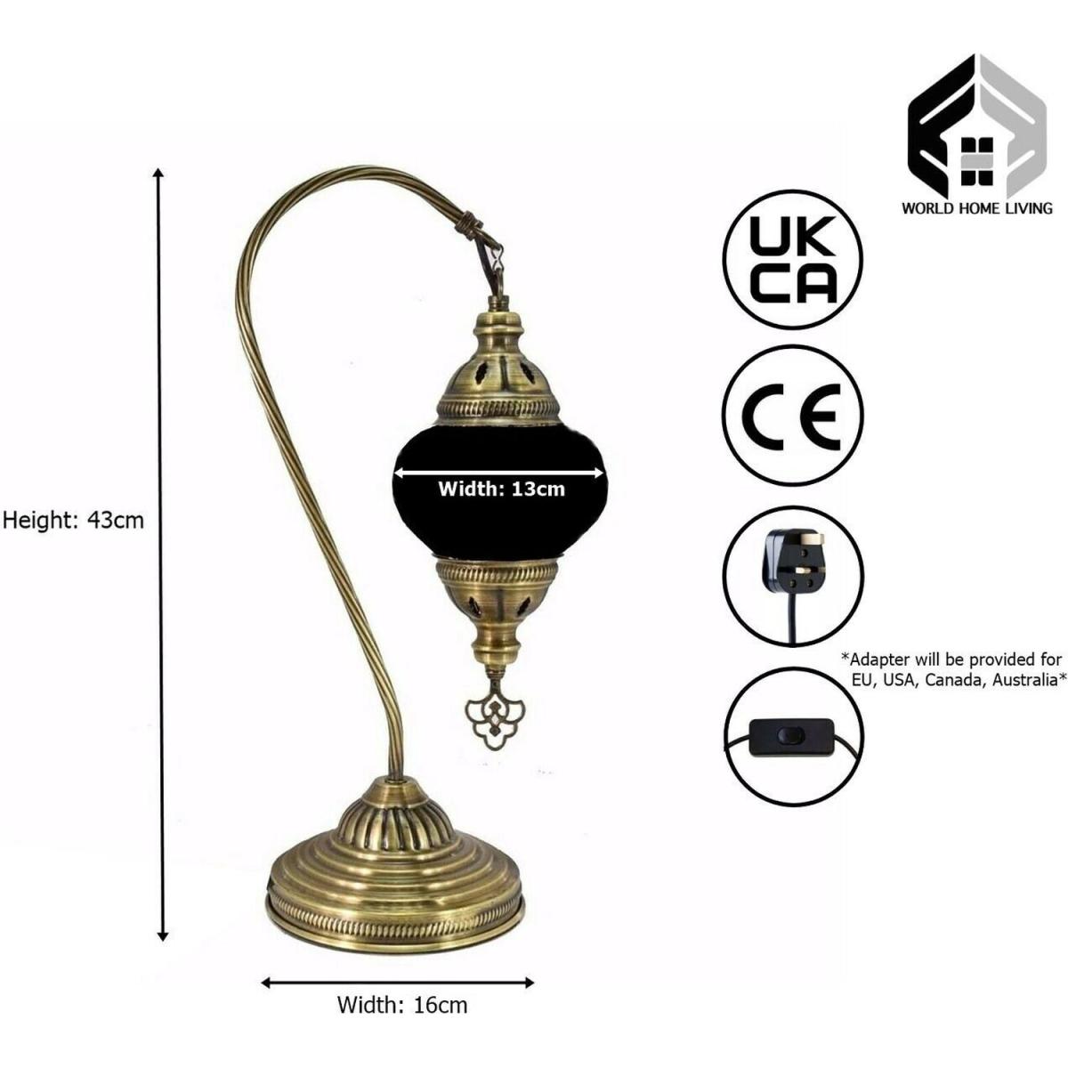 Turkish Moroccan Table Desk Lamp Mosaic Glass CE - Style -7 - Gold – image 3