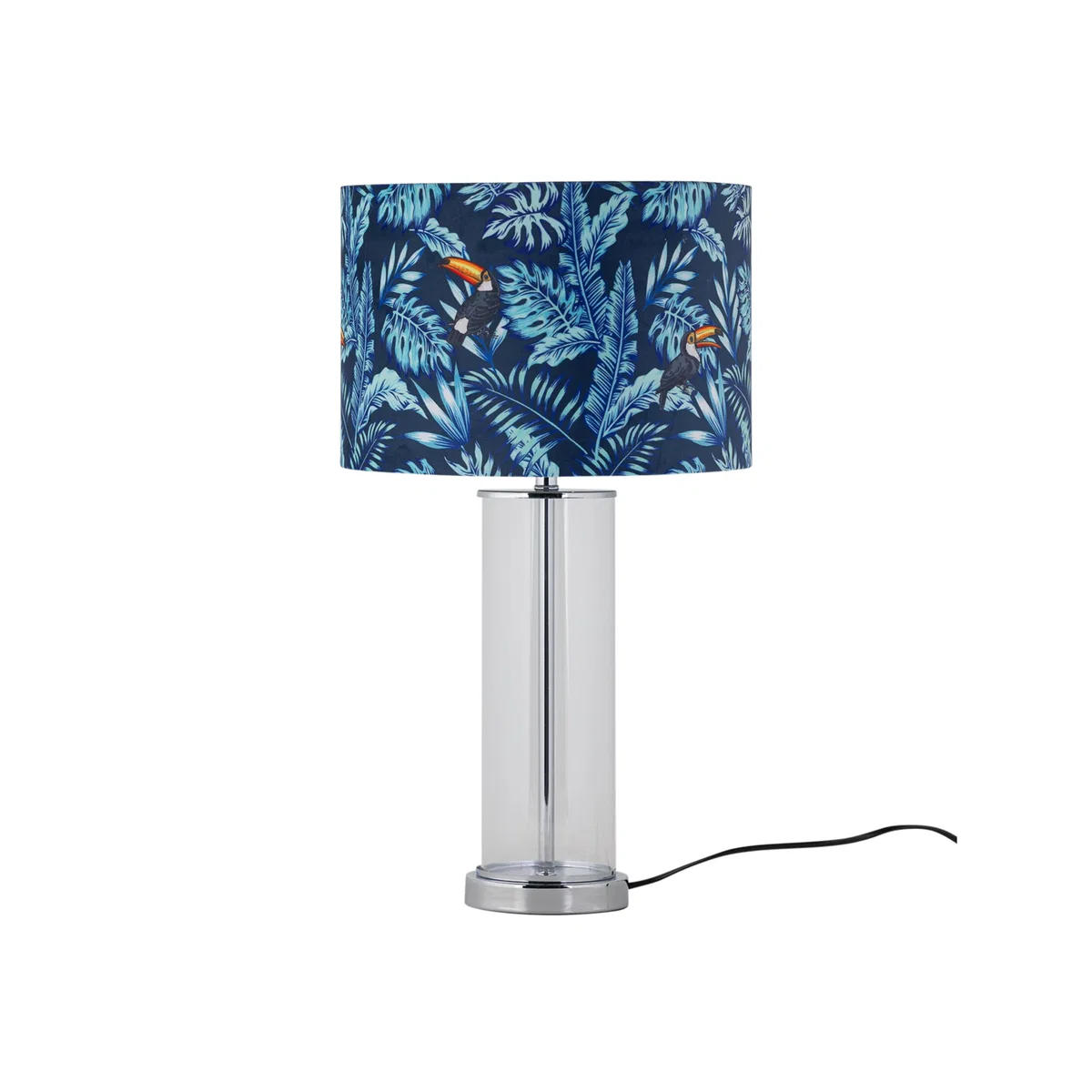 Aura Chrome Table Lamp With Toucan Velvet Shade - Chrome & Toucan – image 1
