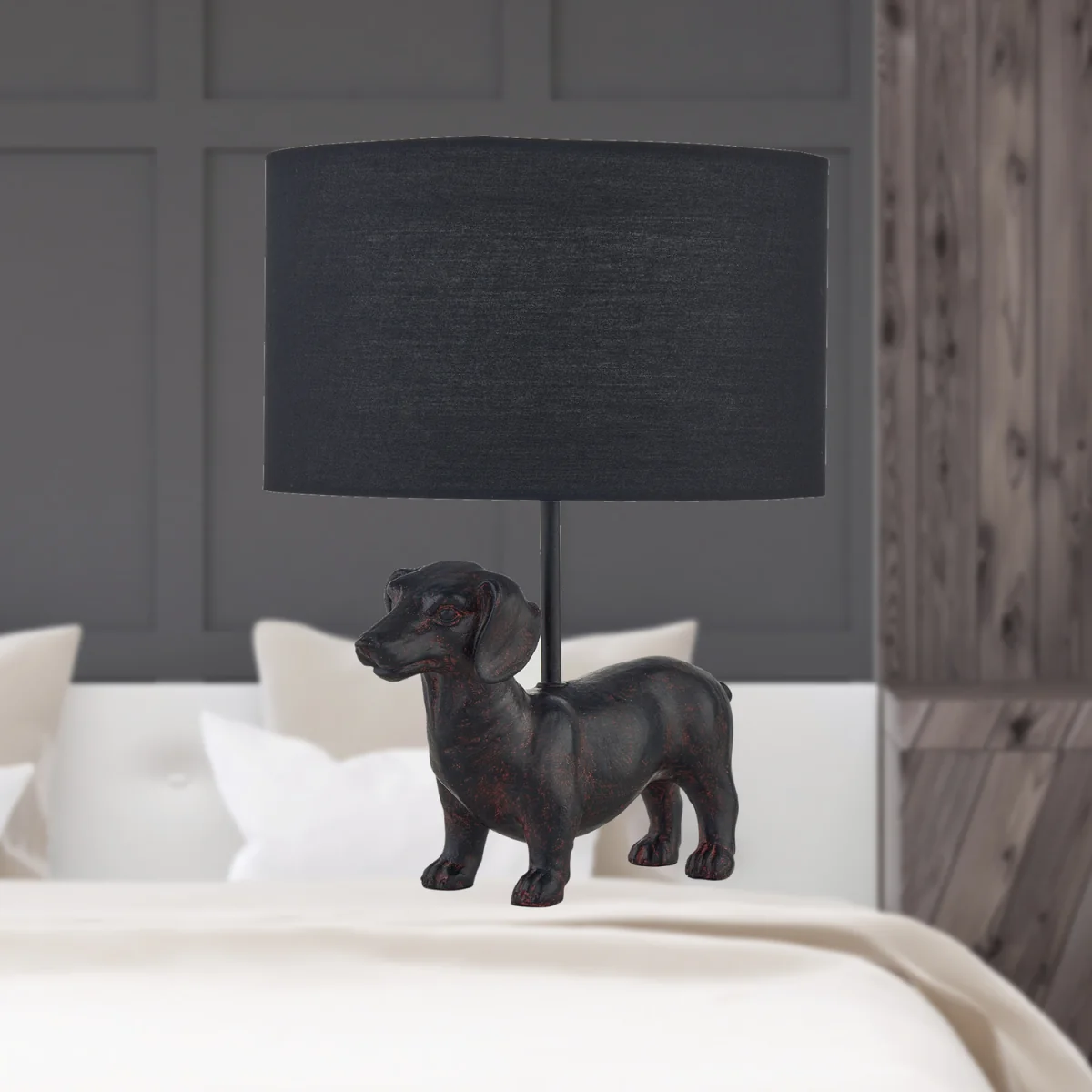 Set Of 2 Ronnie Table Lamp With Shades - Black Resin And Black Cotton – image 5