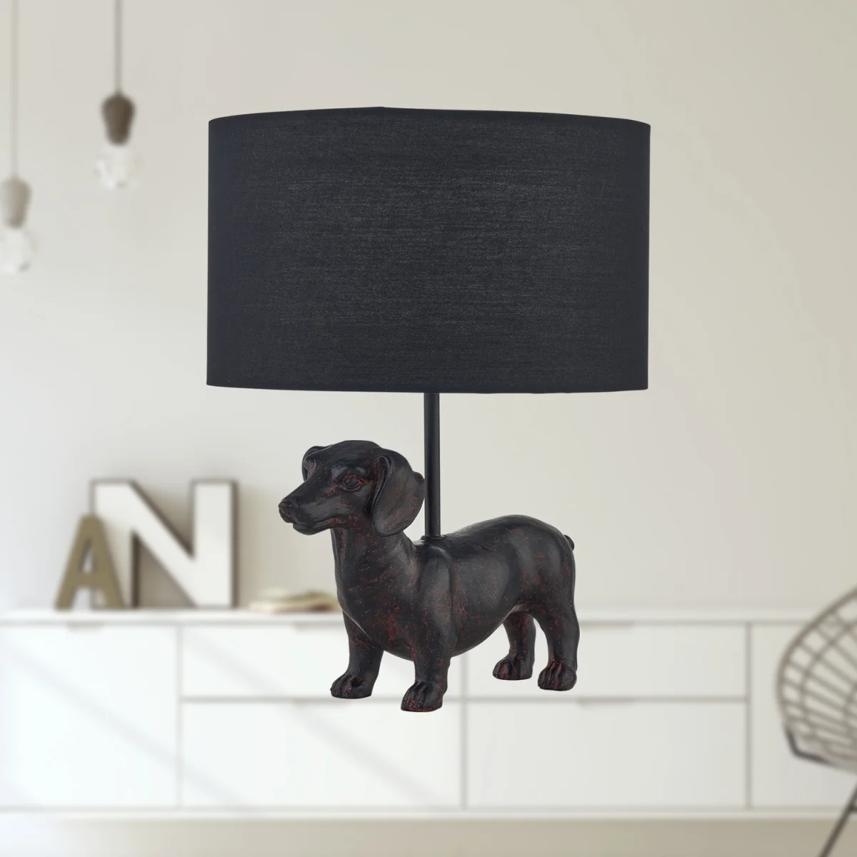 Set Of 2 Ronnie Table Lamp With Shades - Black Resin And Black Cotton – image 6