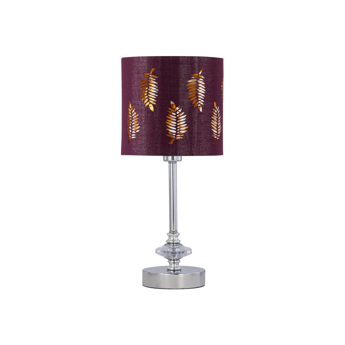 Chrome Jewelled Table Lamp With Burgundy Fern Shade - Chrome & Burgundy – image 1