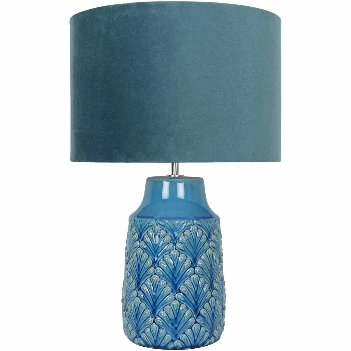 Set Of 2 Peacock Table Lamp With Shades - Translucent Teal Glaze And Teal Faux Velour – image 3
