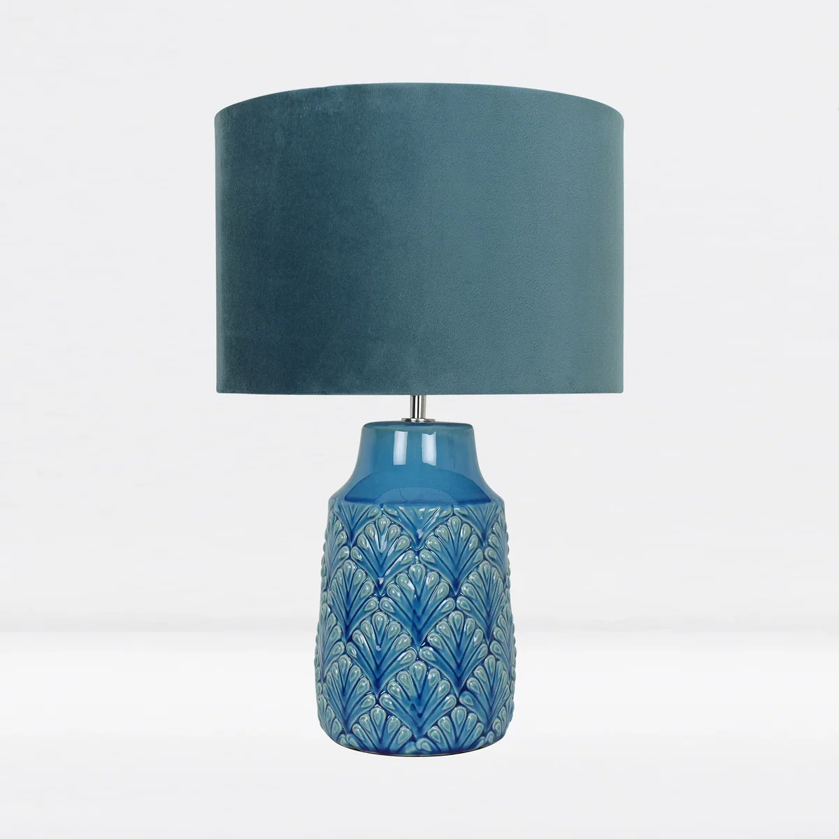Set Of 2 Peacock Table Lamp With Shades - Translucent Teal Glaze And Teal Faux Velour – image 4