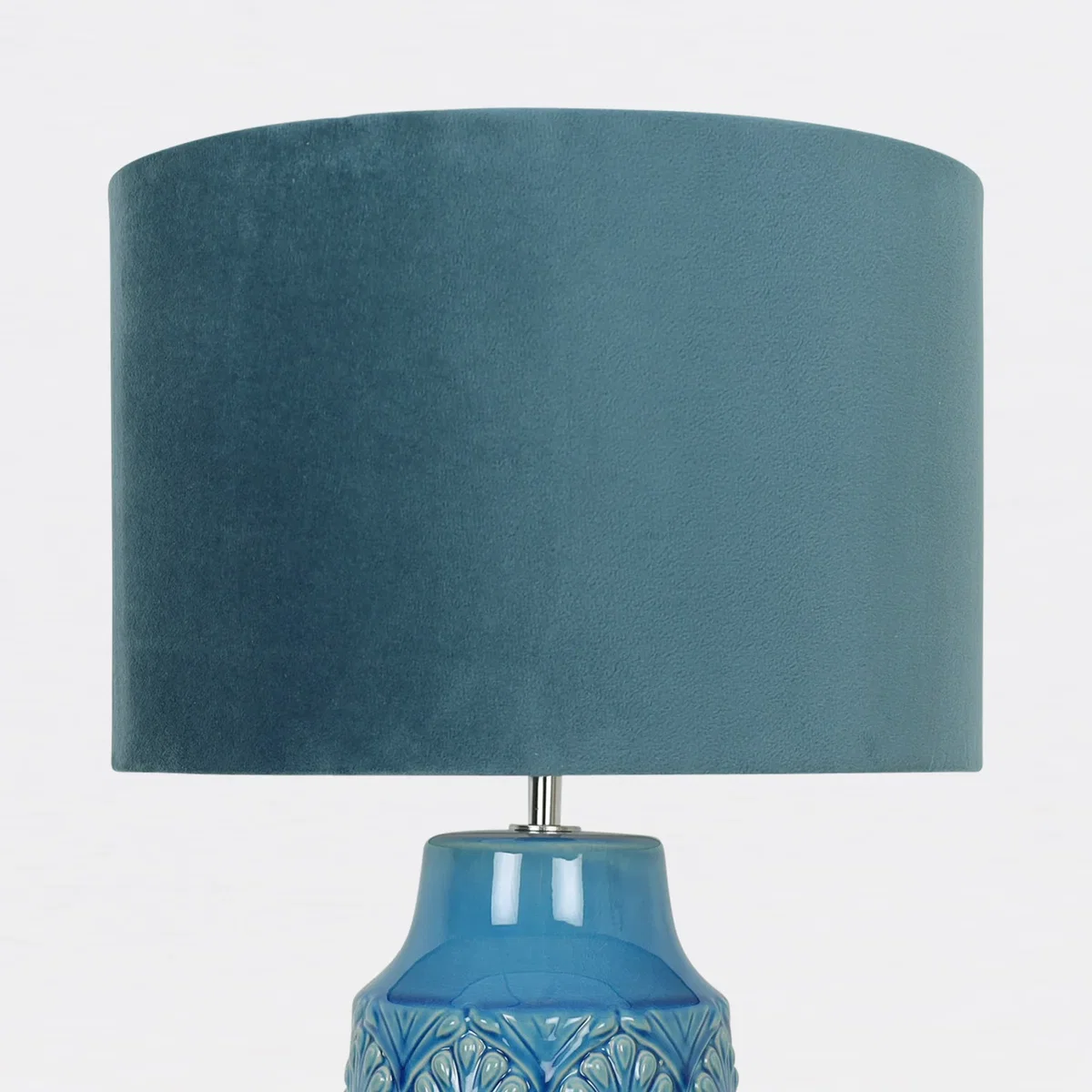 Set Of 2 Peacock Table Lamp With Shades - Translucent Teal Glaze And Teal Faux Velour – image 6