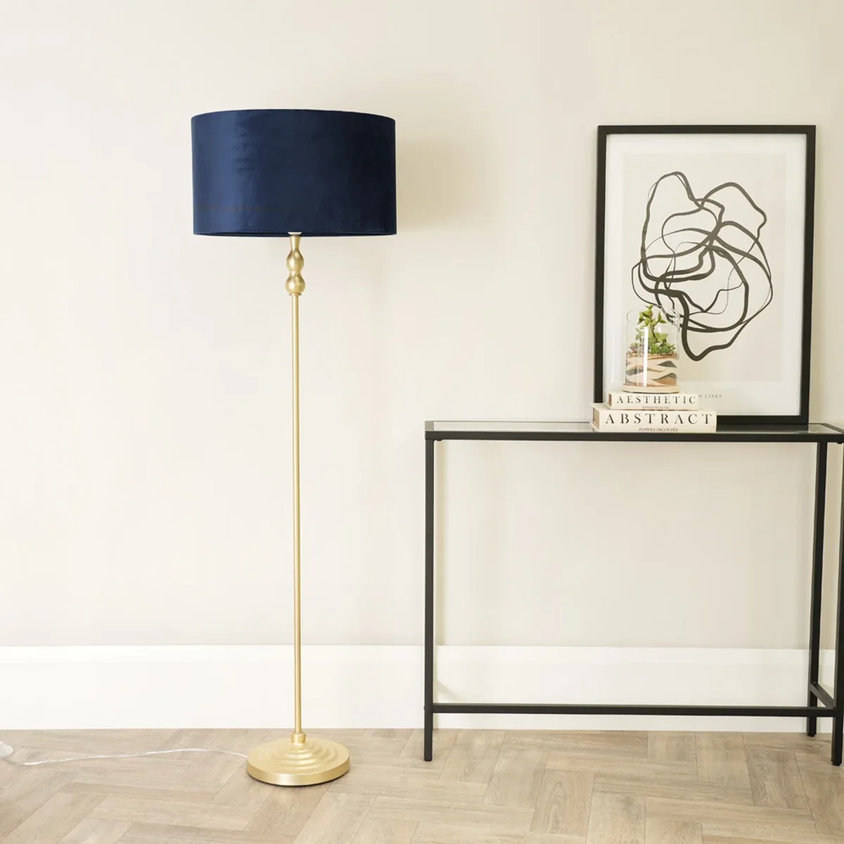 Maggie Gold Floor Lamp with Velvet Shade - Navy / Without Bulb