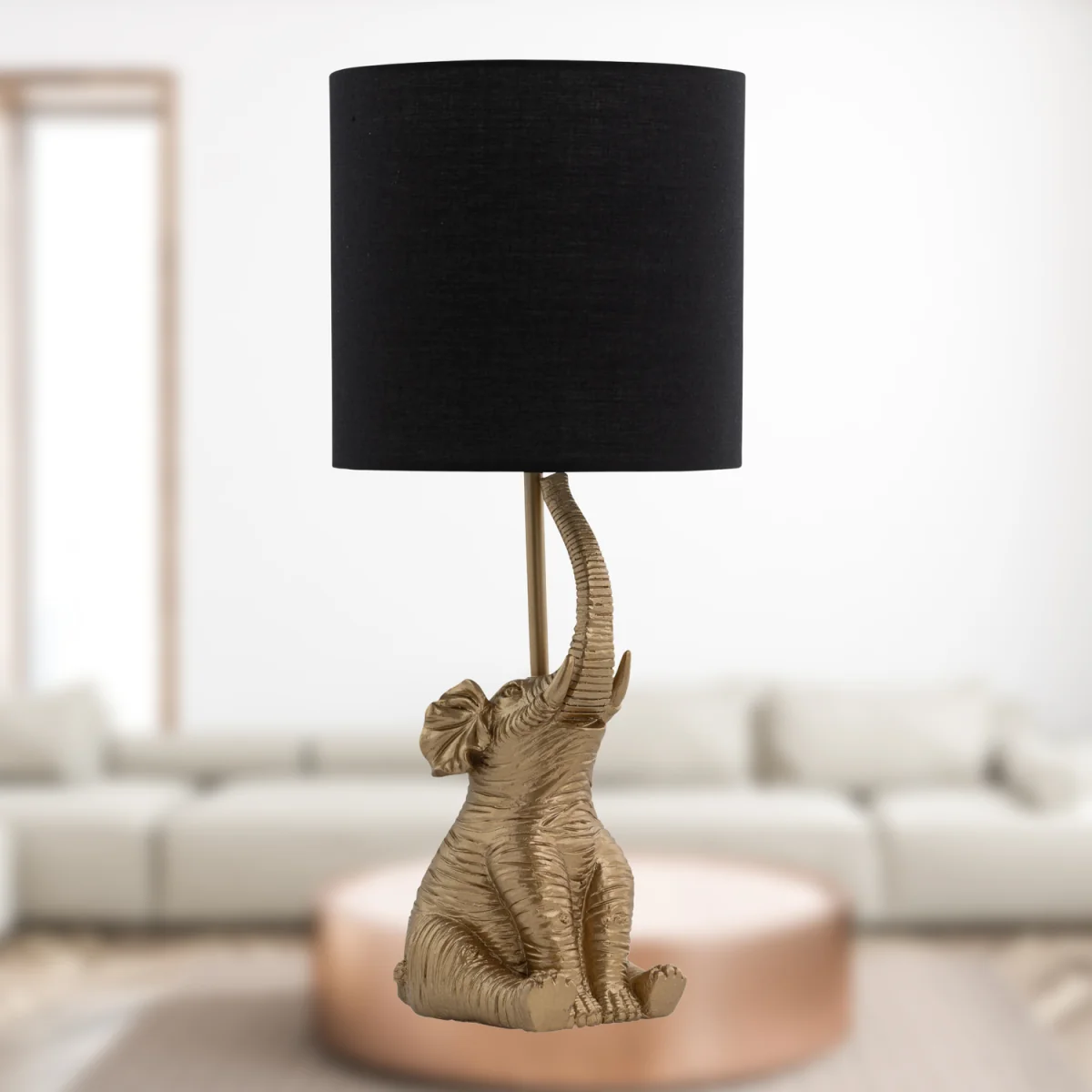 Set Of 2 Elephant Table Lamp With Shades - Gold Resin And Black Cotton – image 10