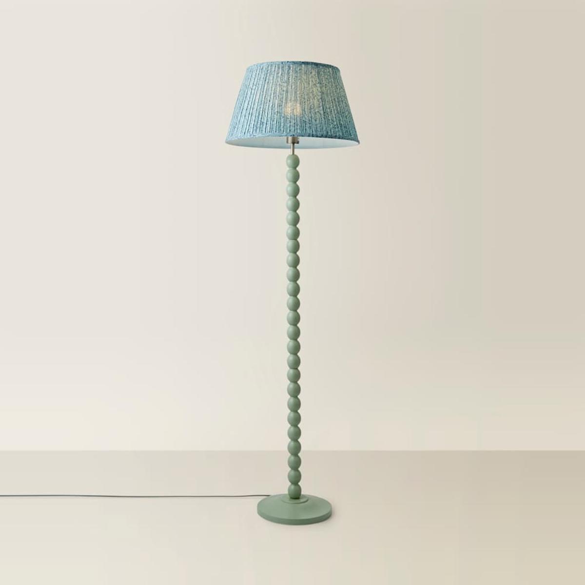 Bobbins Pastel Floor Lamp with Pleated Shade - Sage Green / WoodFabric / FabricWood / Leaf