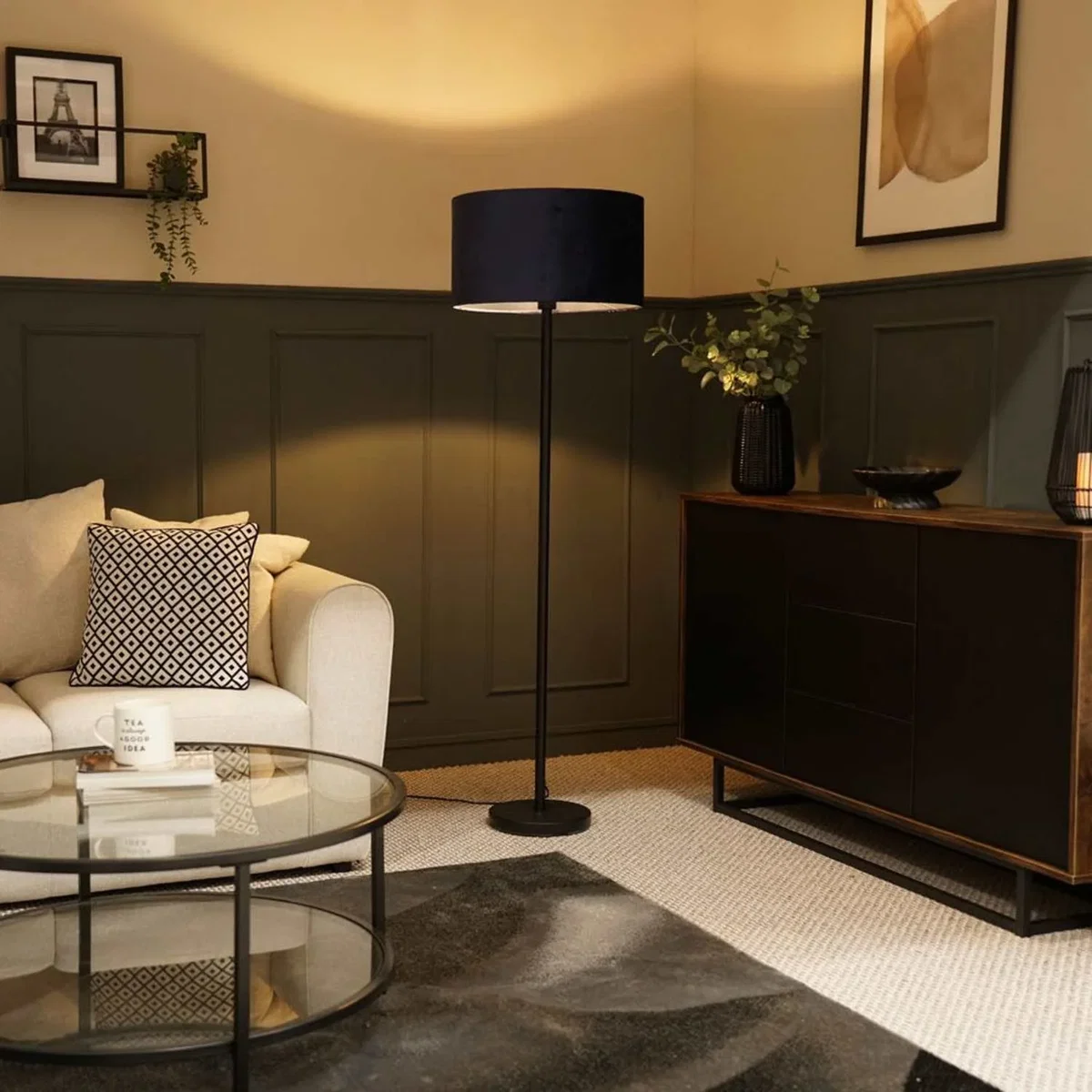 Charlie Black Stem Floor Lamp Light with Velvet Lamp Shade - Pink / No - Navy Blue – image 1