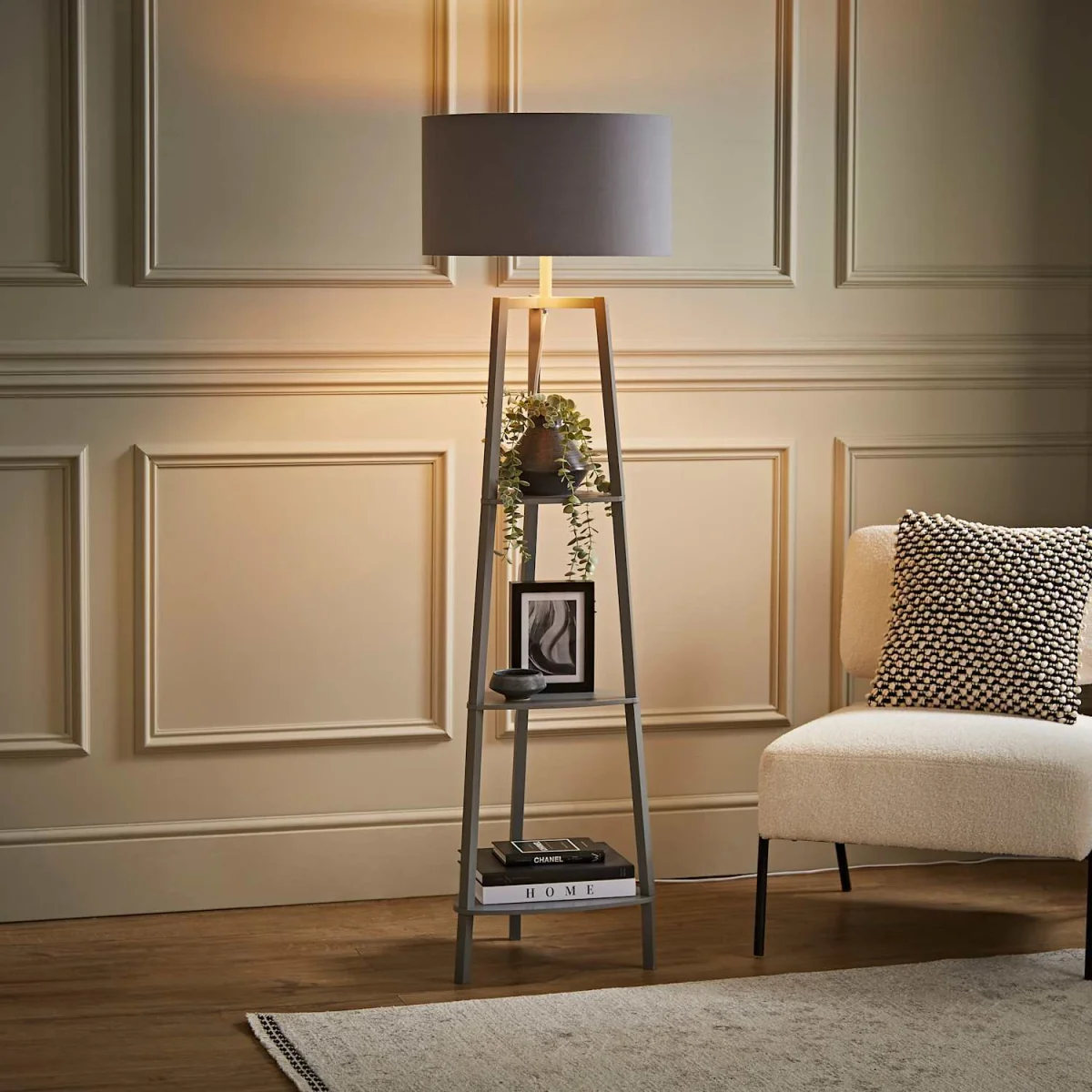 Hiru Grey 3 Tier Shelf Floor Lamp with Grey and Copper Shade - Grey / Yes - Grey and Copper – image 3